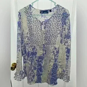 💜 Floral Semi-Sheer Flowing Long Sleeve Blouse Size Medium